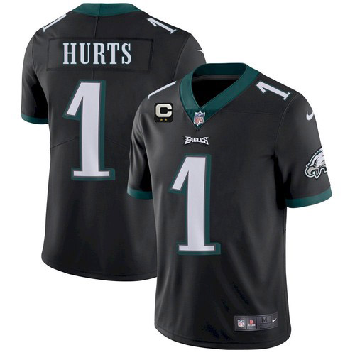 Men's Black Philadelphia Eagles #1 Jalen Hurts 2022 With 2-Star C Patch Vapor Untouchable Limited Stitched Jersey